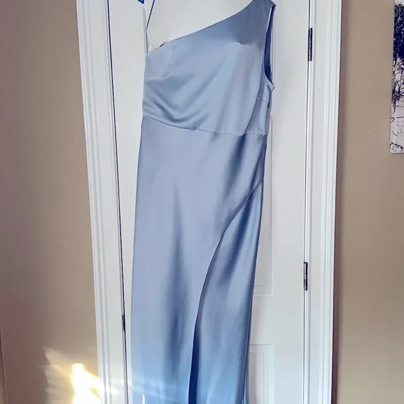 bhldn dylan stretch satin one shoulder side slit maxi dress BHLDN Dylan Stretch Satin One-Shoulder Side-Slit Maxi Dress